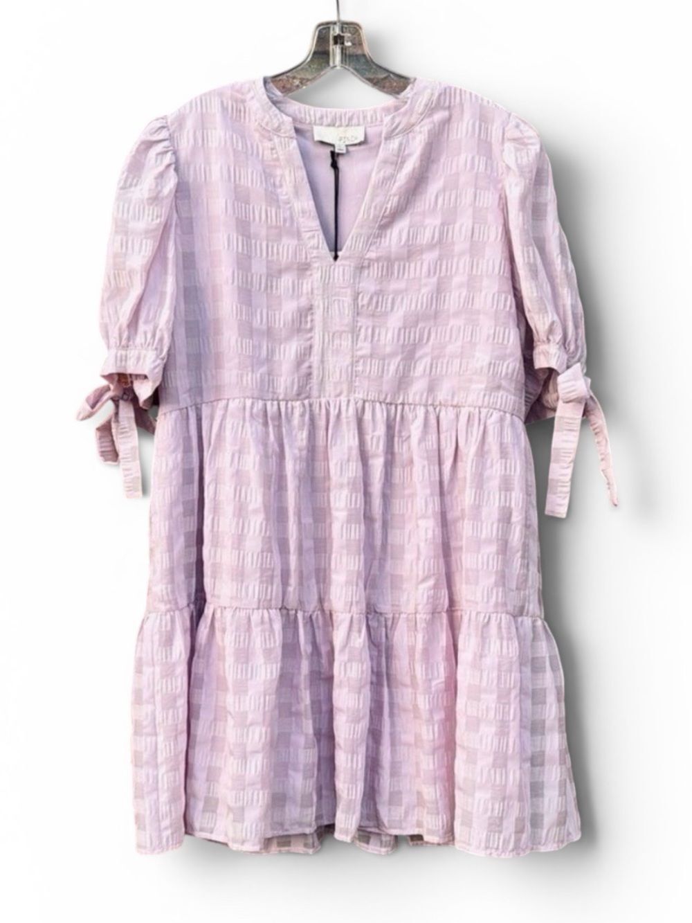 Pinch Tiered Puff Sleeve Pink Lavender Mini Sundress size Large NWT